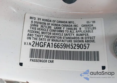 2009 Honda Civic Lx-S from USA, damaged, VIN 2HGFA16659H529057